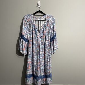 Crown & Ivy Women’s Pink Blue Paisley Dress Size 3X Resort Vacation Flowy